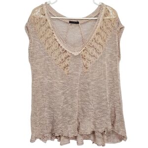 🟢2455 * Basil Lola Lace Crochet Overlay Sleeveless Top Light Pink Blush Size M